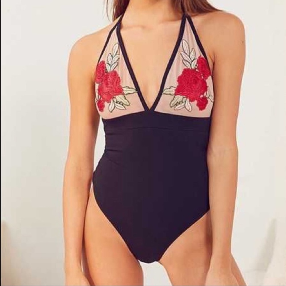 OUT FROM UNDER EMBROIDERED ROSE BODYSUIT